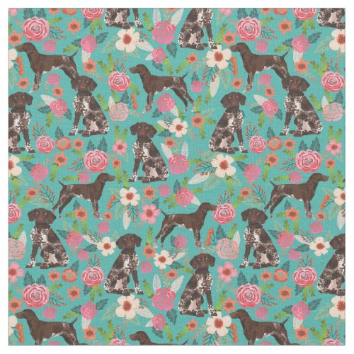 German Shorthaired Pointer florals turquoise Fabric