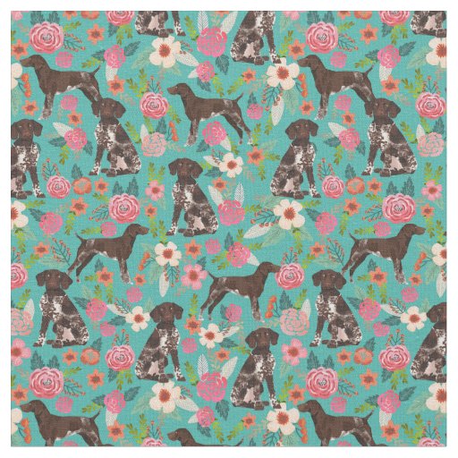 German Shorthaired Pointer florals turquoise Fabric