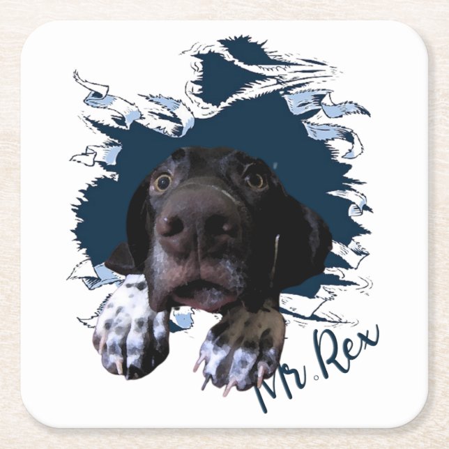 German Shorthaired Pointer,funny face Bandana Square Paper Coaster (Front)