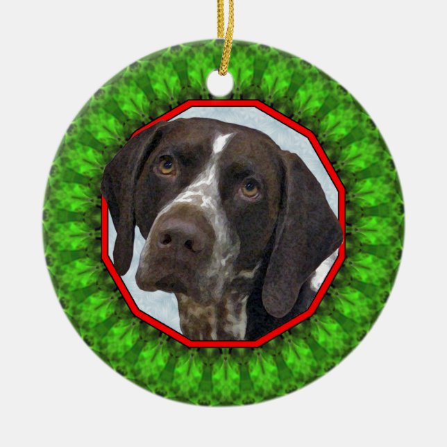 German Shorthaired Pointer Happy Howliday Ceramic Ornament (Front)
