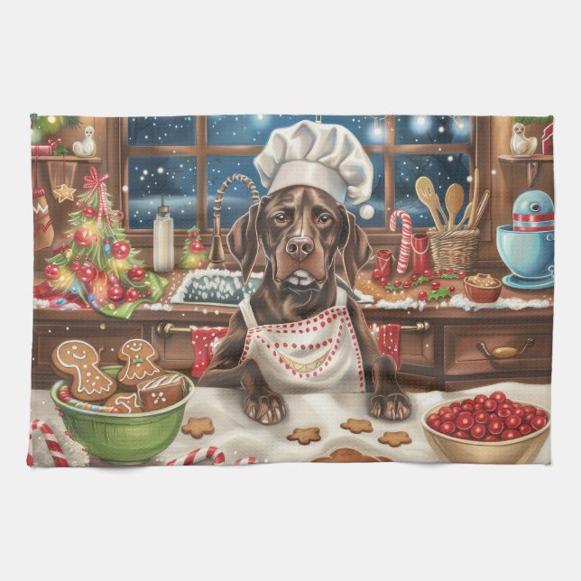 German Shorthaired Pointer Holiday Baking: Festive Kitchen Towel (Horizontal)