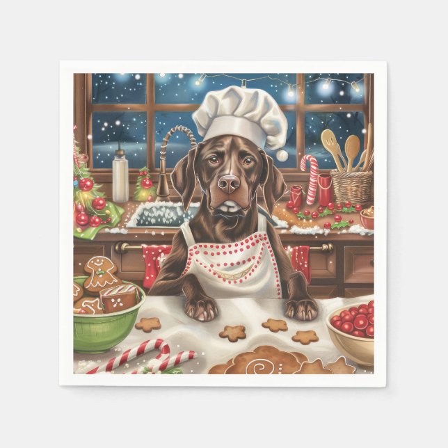 German Shorthaired Pointer Holiday Baking: Festive Napkins (Front)