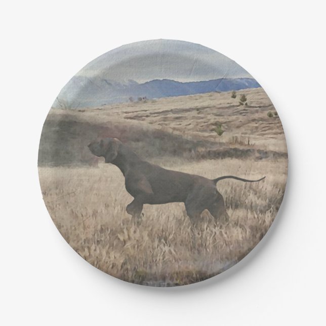 German Shorthaired Pointer hunt quail , Art    Paper Plates (Front)