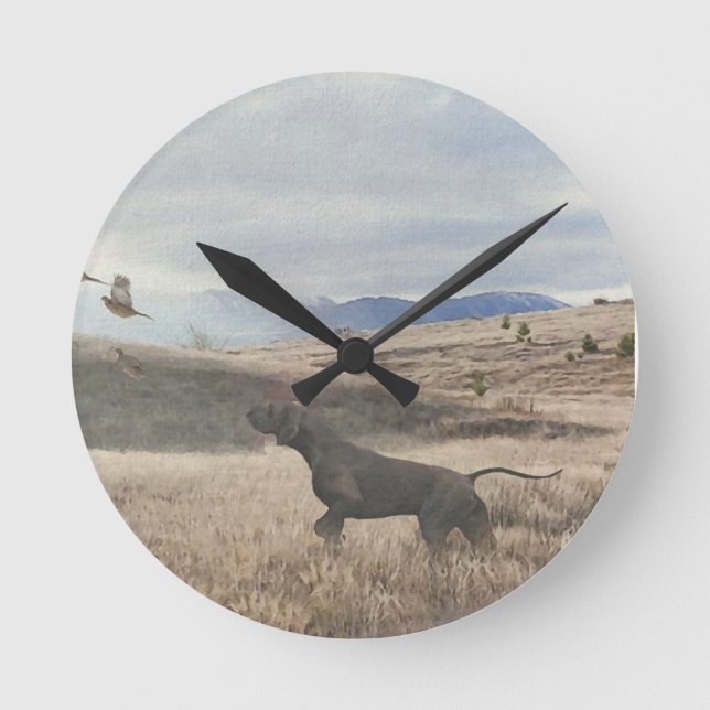 German Shorthaired Pointer hunt quail , Art    Round Clock (Front)