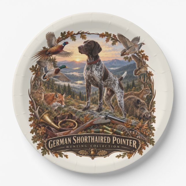 German Shorthaired Pointer– Hunting Collection Paper Plates (Front)