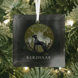 German Shorthaired Pointer , Hunting logo Glass Ornament