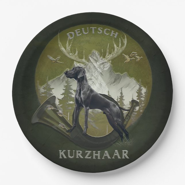 German Shorthaired Pointer , Hunting  logo  Paper Plates (Front)