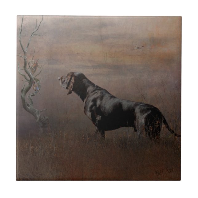 German Shorthaired Pointer , Hunting pheasant Tape Ceramic Tile (Front)
