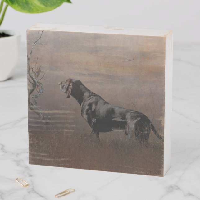 German Shorthaired Pointer , Hunting pheasant Tape Wooden Box Sign (In Situ Horizontal)