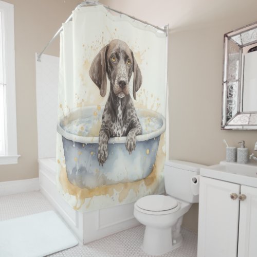 German Shorthaired Pointer In Bathtub Dog Art Shower Curtain