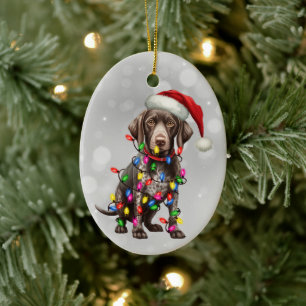 German Shorthaired Pointer in Christmas Lights Ceramic Ornament