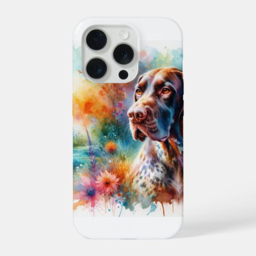 German Shorthaired Pointer in Colorful Watercolor  iPhone 15 Pro Case