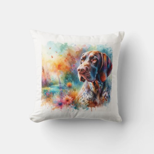 German Shorthaired Pointer in Colorful Watercolor  Throw Pillow