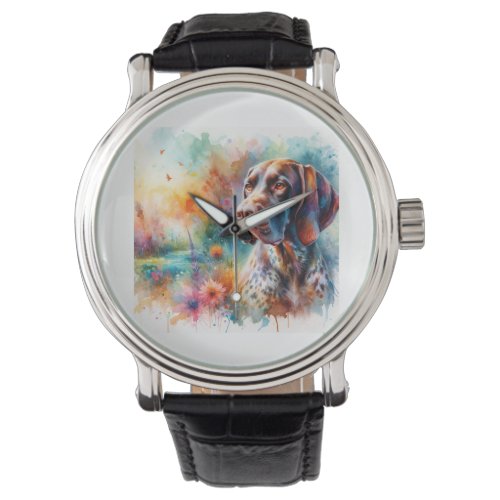 German Shorthaired Pointer in Colorful Watercolor  Watch
