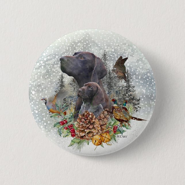 German Shorthaired Pointer in winter  Button (Front)