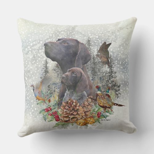 German Shorthaired Pointer in winter    Outdoor Pillow
