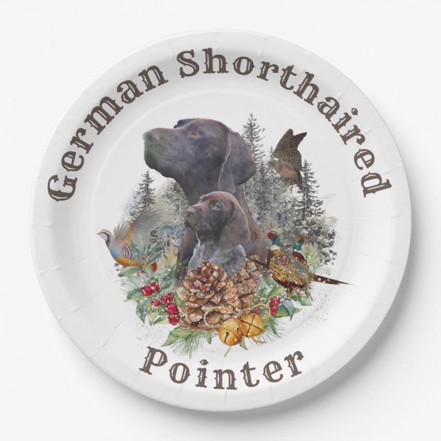 German Shorthaired Pointer in winter    Paper Plat Plates (Front)