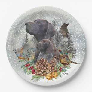 German Shorthaired Pointer in winter Paper Plates