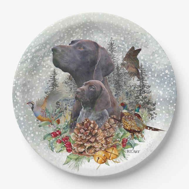 German Shorthaired Pointer in winter     Paper Plates (Front)