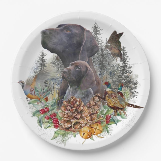 German Shorthaired Pointer in winter    Paper Plates (Front)