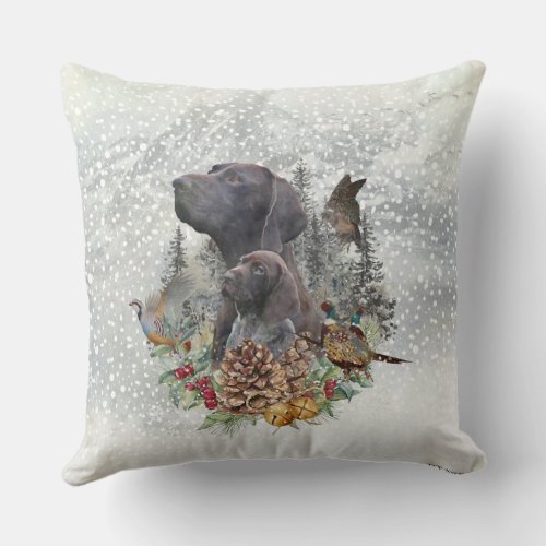 German Shorthaired Pointer in winter   Throw Pillow