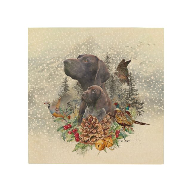 German Shorthaired Pointer in winter   Wood Wall Art (Front)
