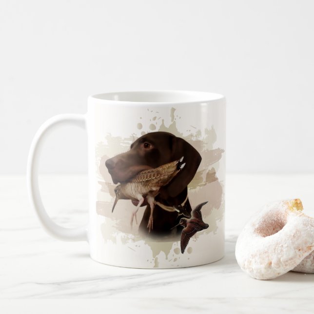 German Shorthaired Pointer,kurzhaar, Tapestry Post Coffee Mug (With Donut)