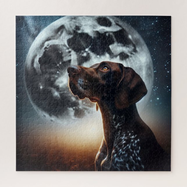 German Shorthaired Pointer Nighttime Sky Moon Blue Jigsaw Puzzle (Vertical)