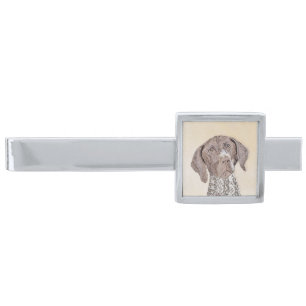 German Shorthaired Pointer Painting - Dog Art Silver Finish Tie Bar