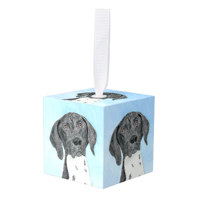 German Shorthaired Pointer Painting - Original Art Cube Ornament (Front Angled)