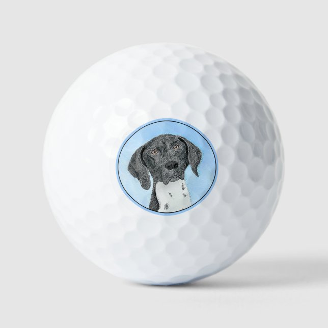 German Shorthaired Pointer Painting - Original Art Golf Balls (Front)