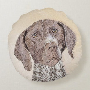 German Shorthaired Pointer Painting - Original Art Round Pillow