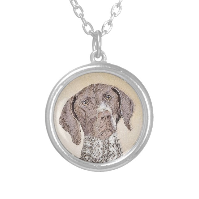 German Shorthaired Pointer Painting - Original Art Silver Plated Necklace (Front)