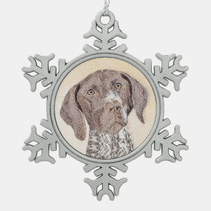 German Shorthaired Pointer Painting - Original Art Snowflake Pewter Christmas Ornament