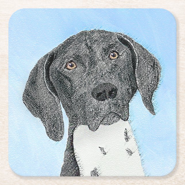 German Shorthaired Pointer Painting - Original Art Square Paper Coaster (Front)