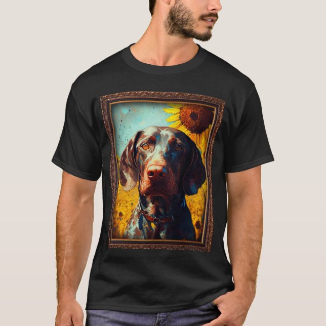 German Shorthaired Pointer Painting Sunflower Flow T-Shirt (Front)