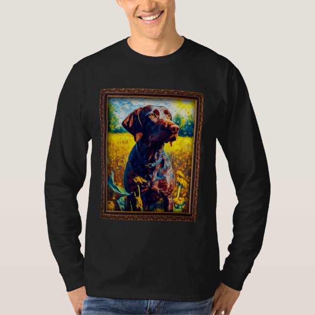 German Shorthaired Pointer Painting Sunflower Flow T-Shirt (Front)