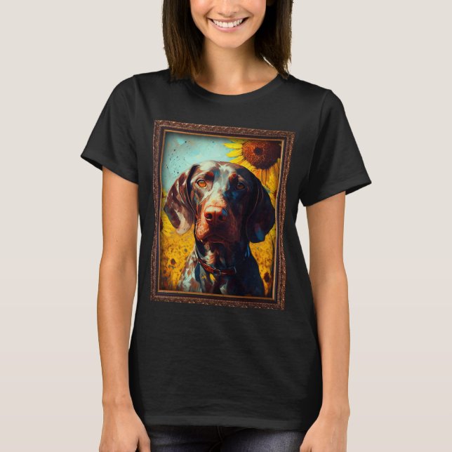 German Shorthaired Pointer Painting Sunflower Flow T-Shirt (Front)