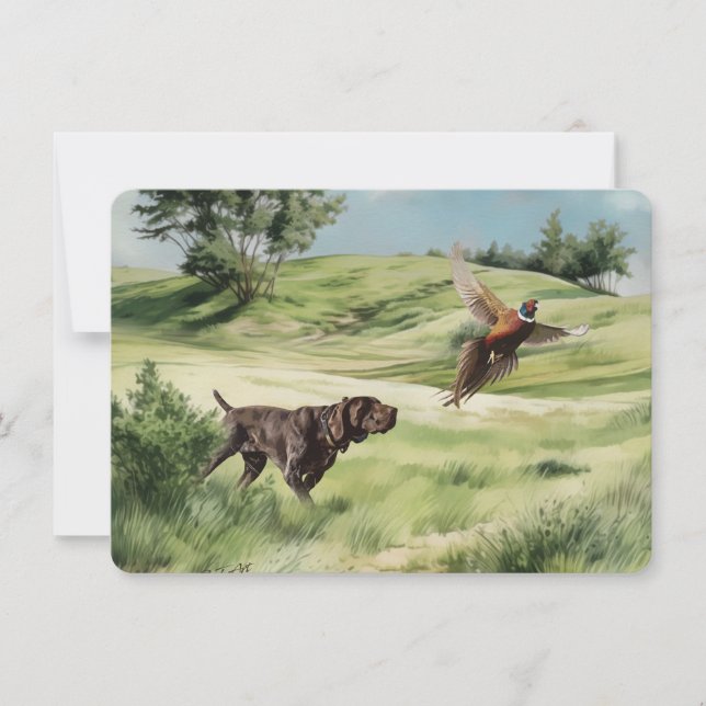 German Shorthaired Pointer Pointing at a Pheasant Invitation (Front)
