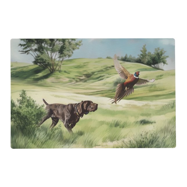 German Shorthaired Pointer Pointing at a Pheasant Placemat (Front)