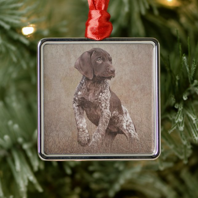 german shorthaired pointer puppy tapestry poster b metal ornament (Tree)