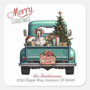 German Shorthaired Pointer Retro Truck Christmas Square Sticker
