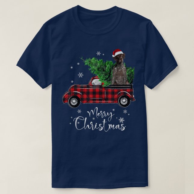 German Shorthaired Pointer Ride Red Truck Christma T-Shirt (Design Front)