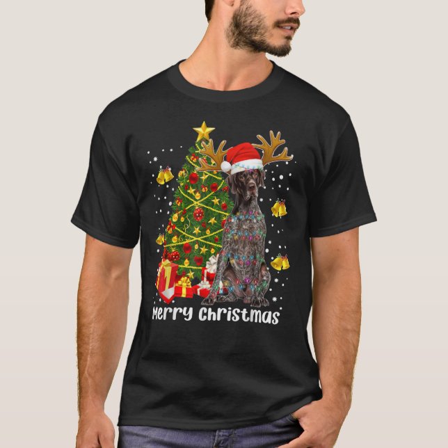 German Shorthaired Pointer Santa Christmas Tree Li T-Shirt (Front)