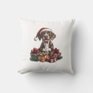 German Shorthaired Pointer Santa Hat Christmas GSP Throw Pillow