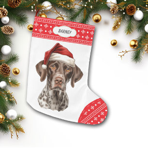 German Shorthaired Pointer Santa Hat Snowflake Large Christmas Stocking
