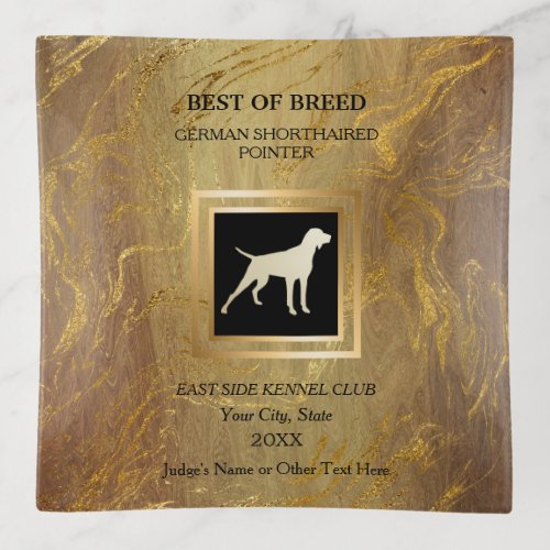German Shorthaired Pointer Show Award Marble Gold Trinket Tray