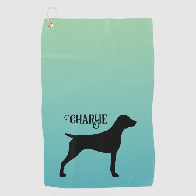 German Shorthaired Pointer Silhouette Custom Name Golf Towel (Front)