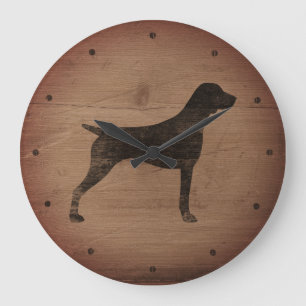 German Shorthaired Pointer Silhouette Rustic Style Large Clock
