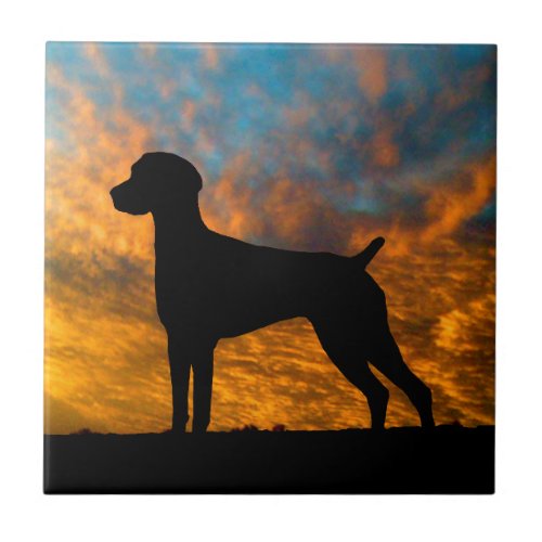 German Shorthaired Pointer Silhouette Sunset Tile